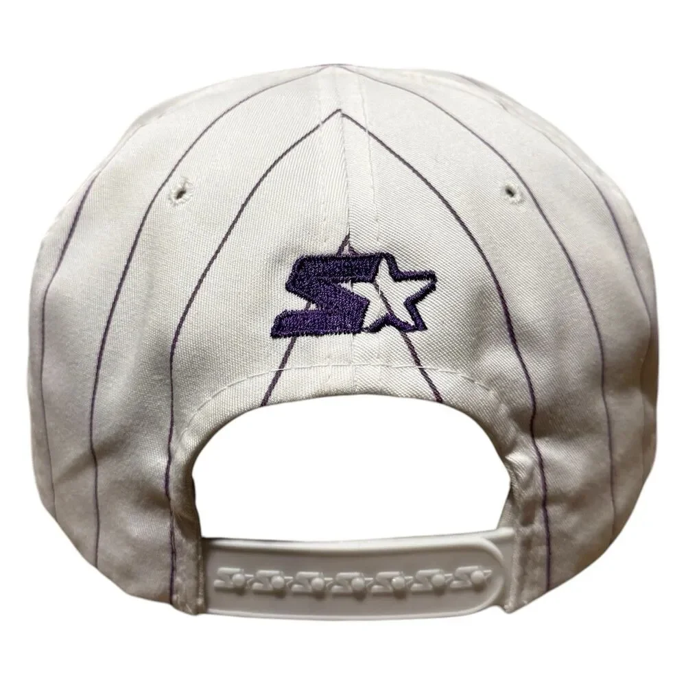 Vintage 90s Colorado Rockies Starter Snapback Hat White Purple Pinstripe NOS NWT